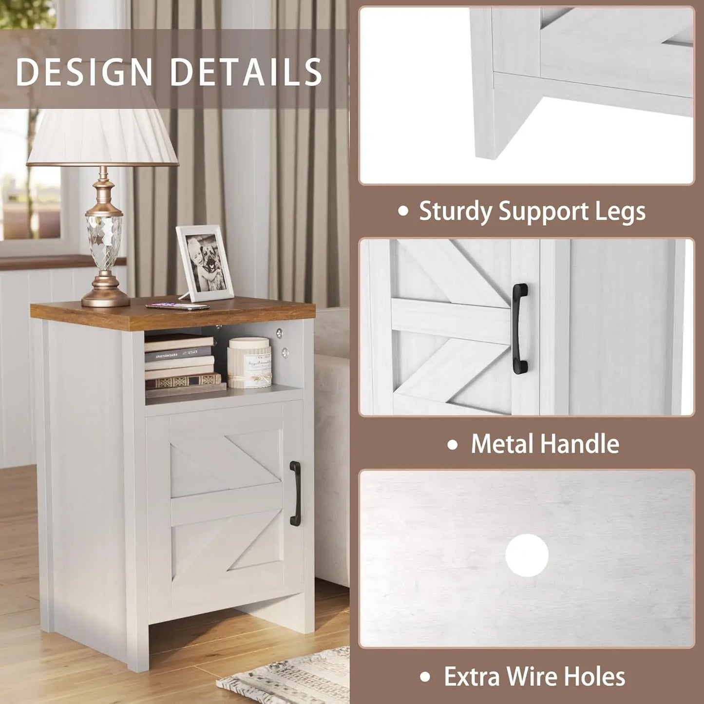 XMSJ Farmhouse Nightstand Bedside Table With Barn Door