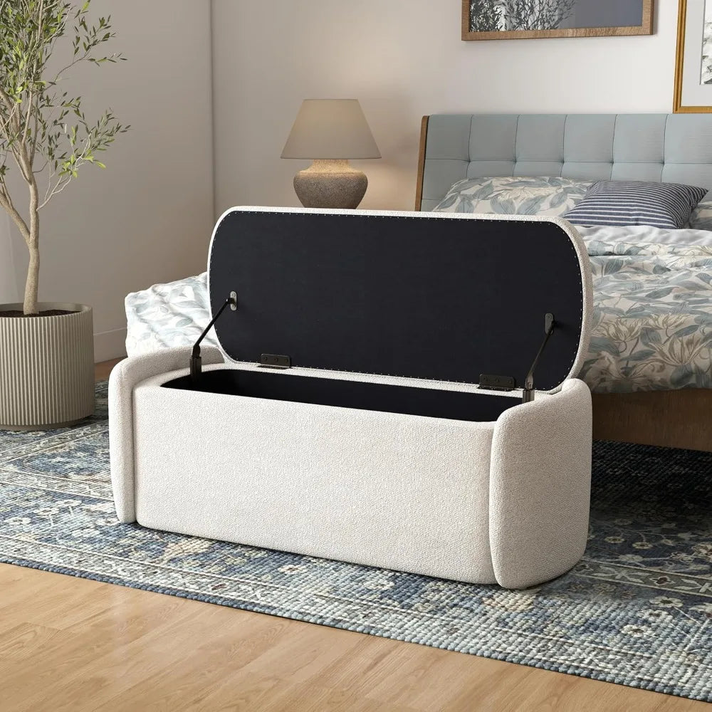 HUANZHUANG Storage Ottoman Bench Sherpa Upholstered Bedroom