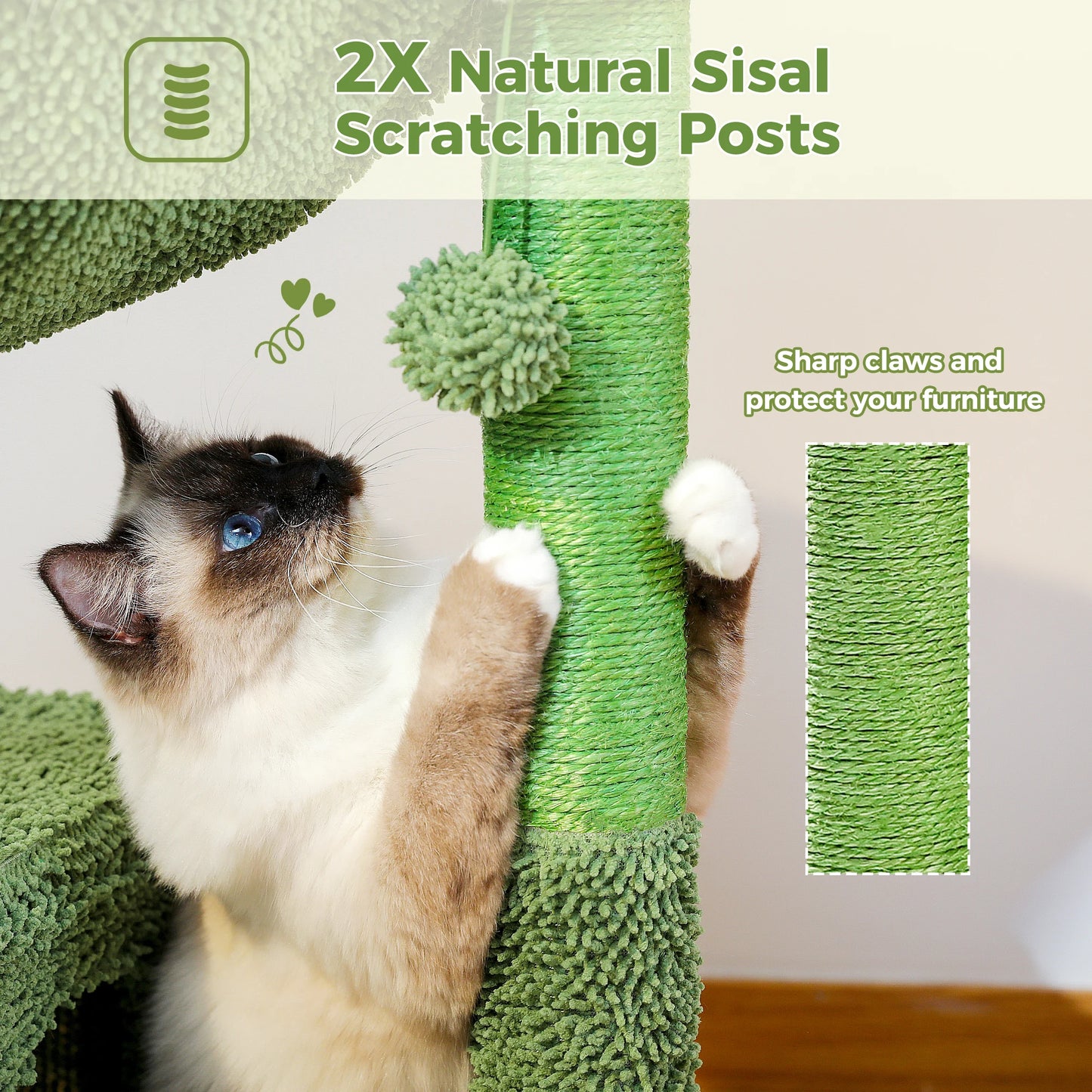PEQULTICN Cactus Cat Tree With Large Condo And Hammock