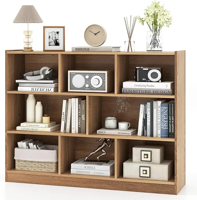 XMSJ Open Wood Bookcase 8 Shelf Display Cabinet For Home