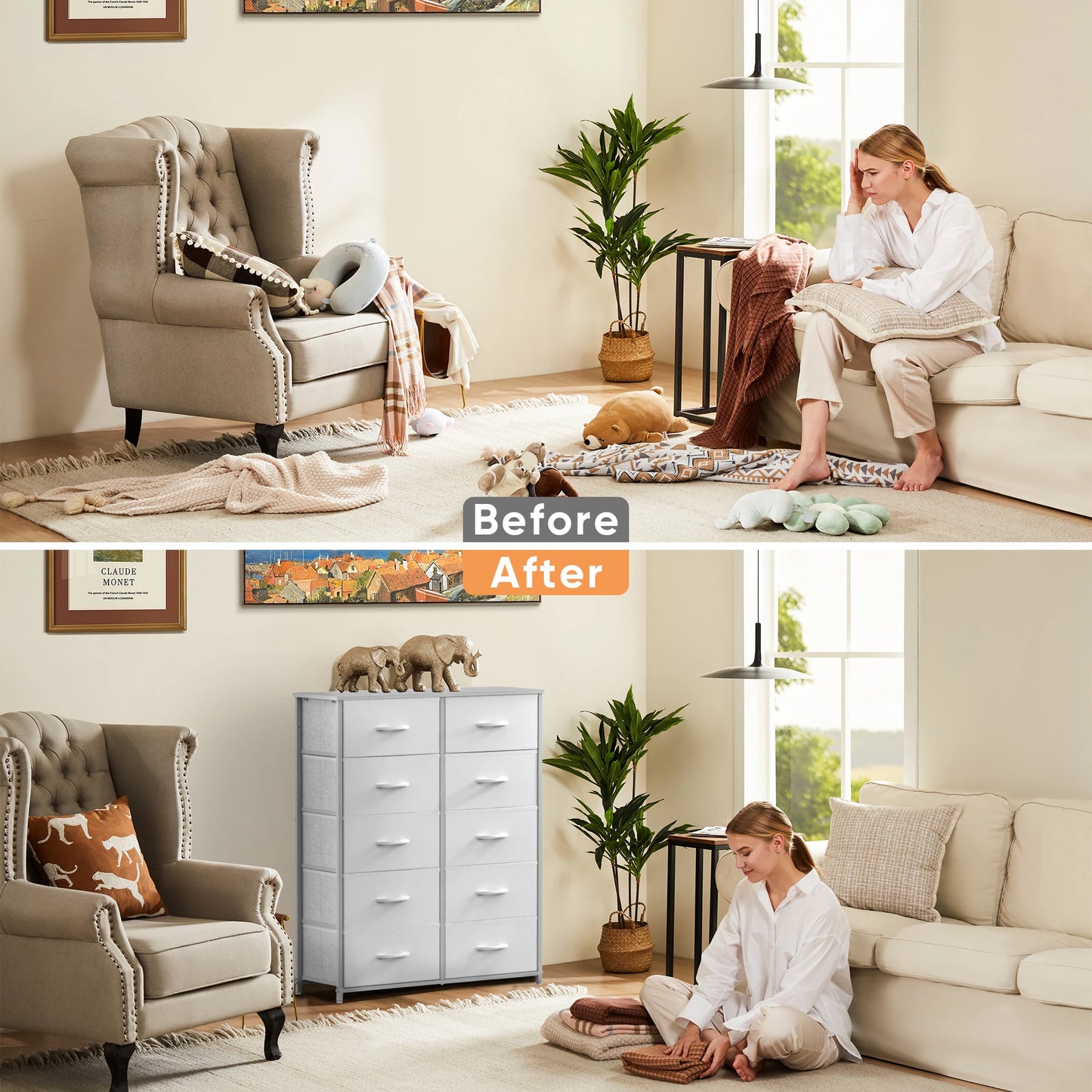 JHK Modern Wardrobe Cabinet With Fabric Drawers for Bedroom