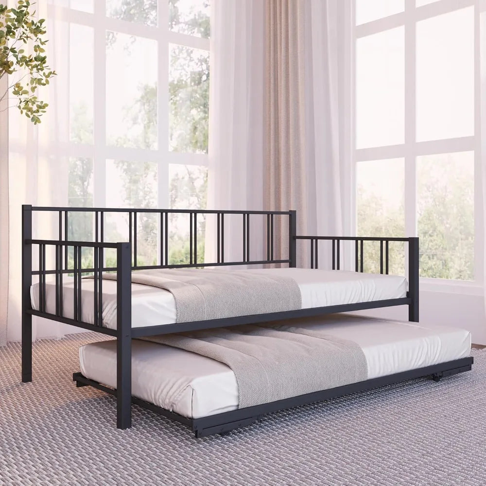 TIFICY Daybed With Backrest And Pop Up Trundle Modern Frame