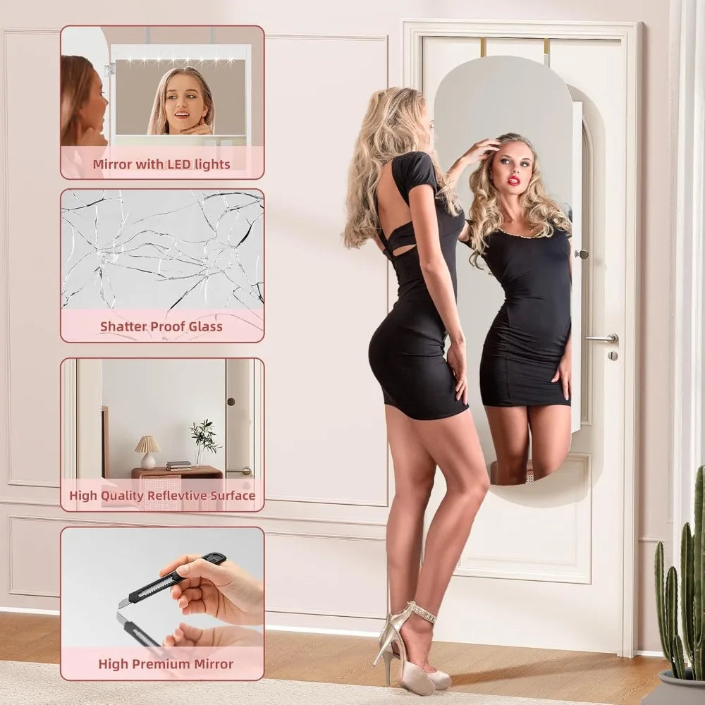 Angduo Lockable Wall Mount Jewelry Cabinet With LED Mirror