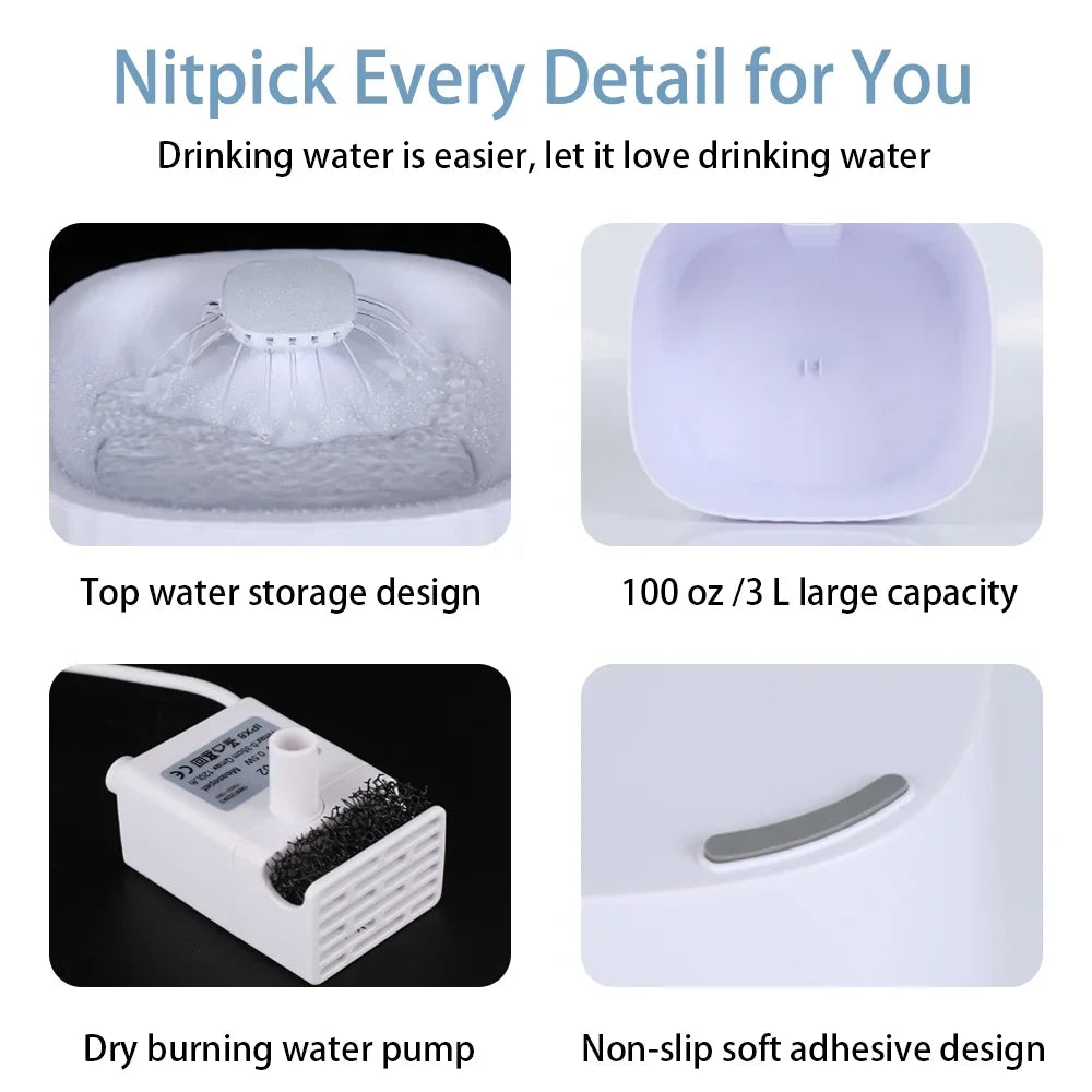 White Pet Fountain 100 oz / 3 L Pet Fountain Dog Water Fountain Automatic Shut off Cat Water Fountain Pet gift 6 Filters