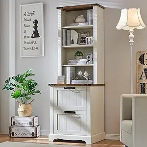 XMSJ Farmhouse Bookcase With 2 File Drawers And Shelves