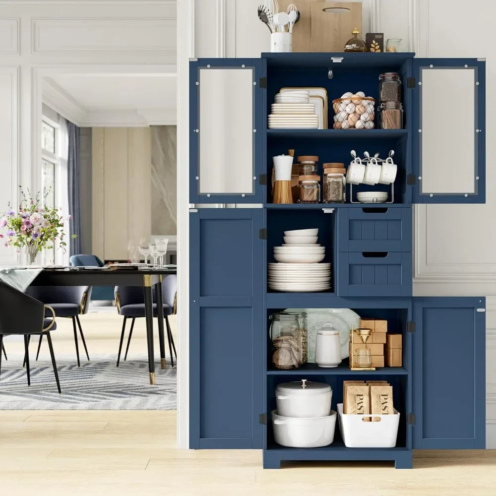 XMSJ Bathroom Storage Cabinet With Frosted Glass Doors Wooden Drawers