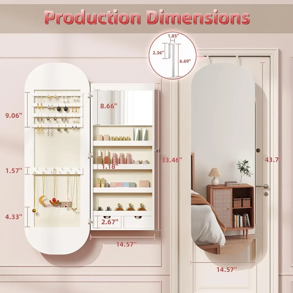 Angduo Lockable Wall Mount Jewelry Cabinet With LED Mirror
