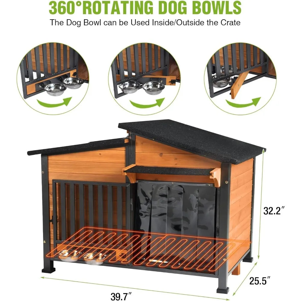 Heated Insulated Outdoor Dog House With Heating Pad Weatherproof Shelter