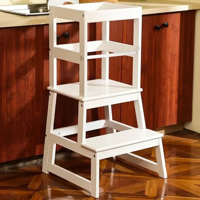 XMSJ Solid Wood Kitchen Step Stool With Safety Rail Montessori
