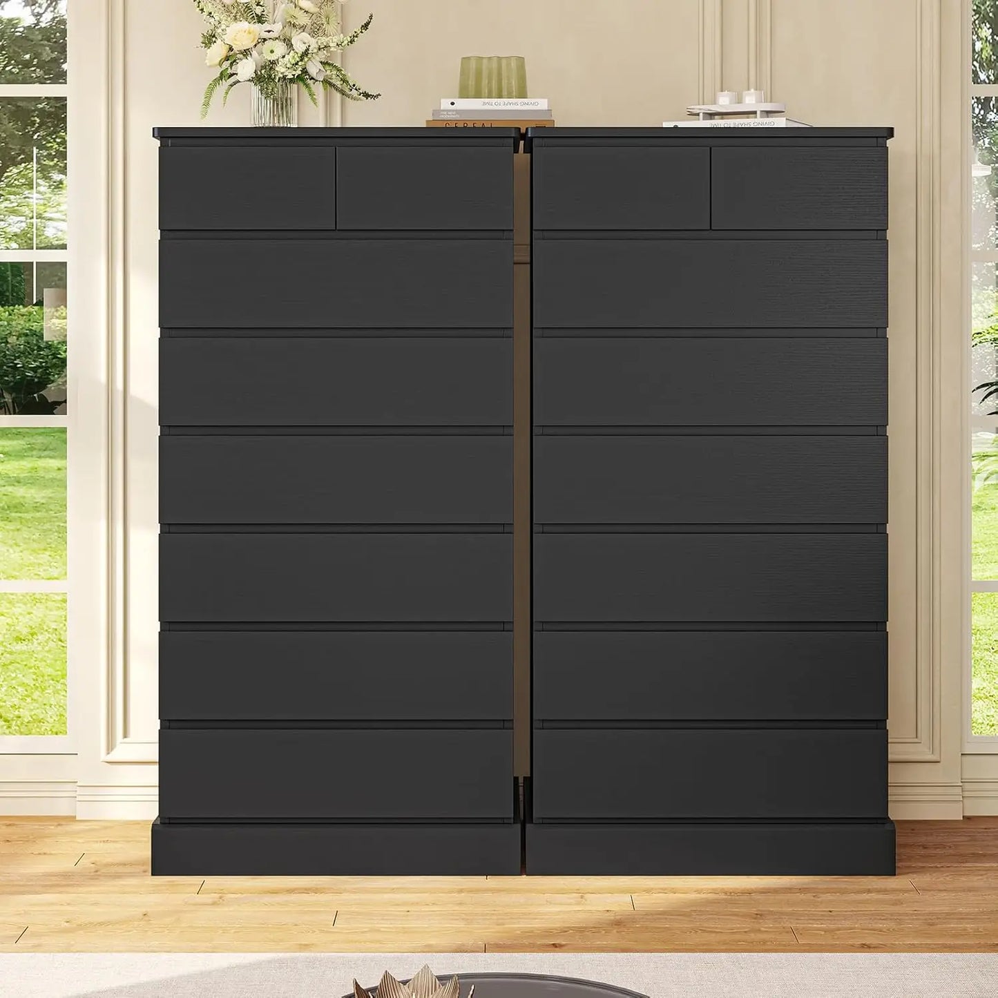 Black Tall Dresser for Bedroom with 8 Drawers, 59.6" Tall Dressers & Chests of Drawers, Modern Wood Closet Organizer