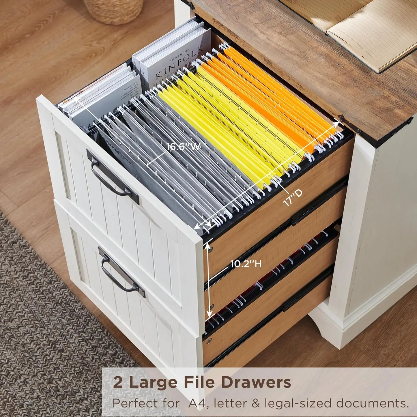 XMSJ Farmhouse Bookcase With 2 File Drawers And Shelves