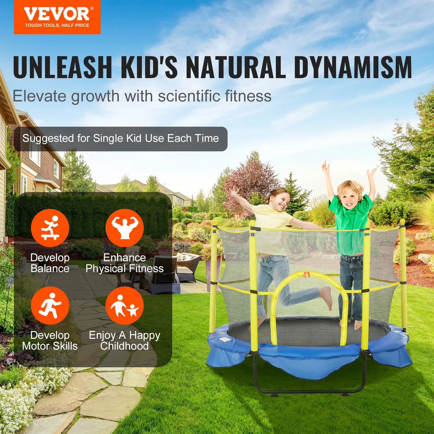 VEVOR 60 Inch Trampoline with Safety Enclosure and Hoop