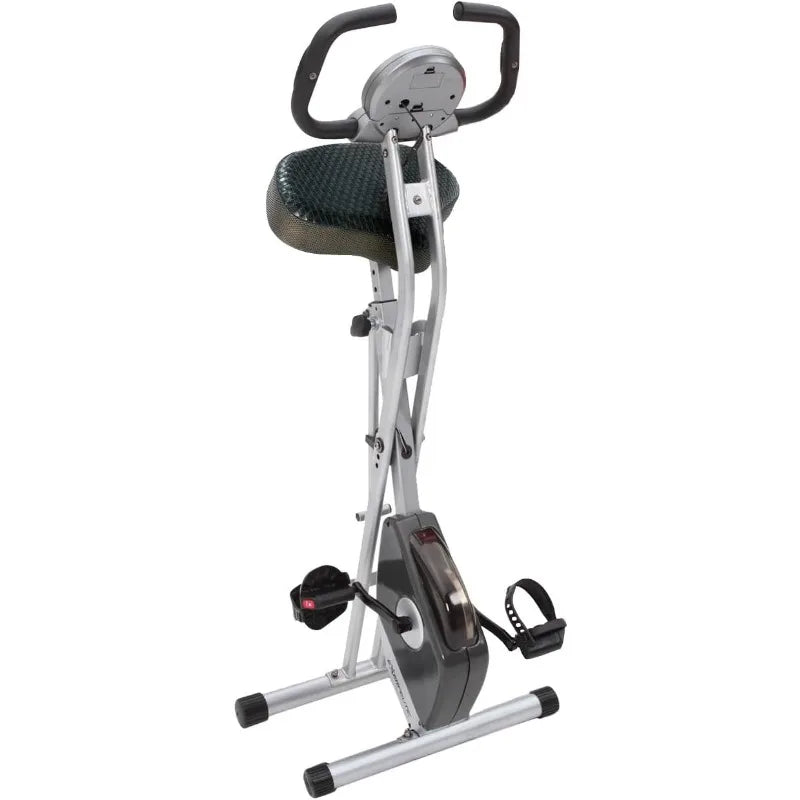 Foldable Exercise Bike, 8 levels of Resistance Stationary Bicycle with Airsoft Seat, LCD Display to Track Distance, Calories
