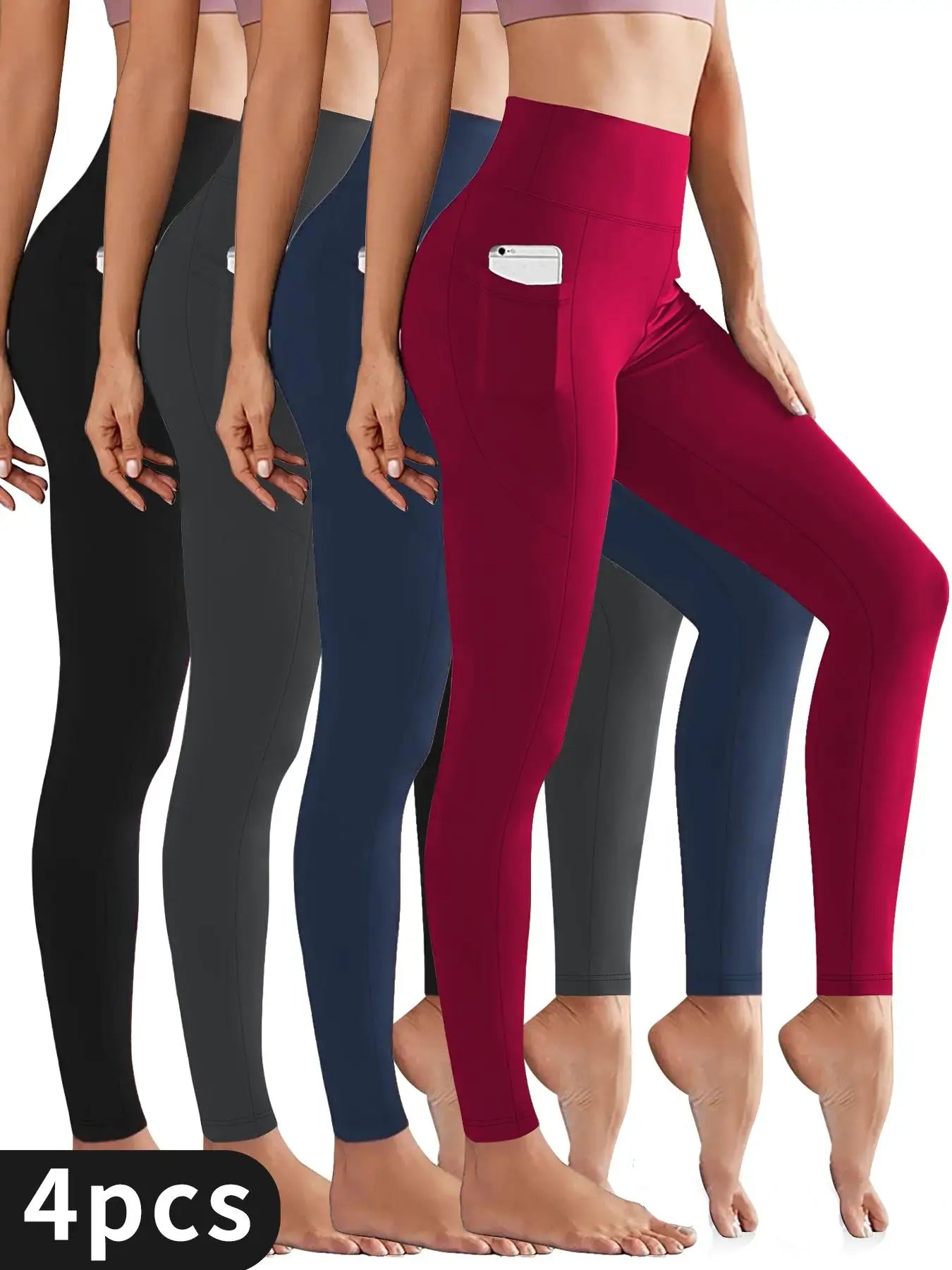 Fleece-Lined High-Waist Yoga Pants With Side Pockets For Women