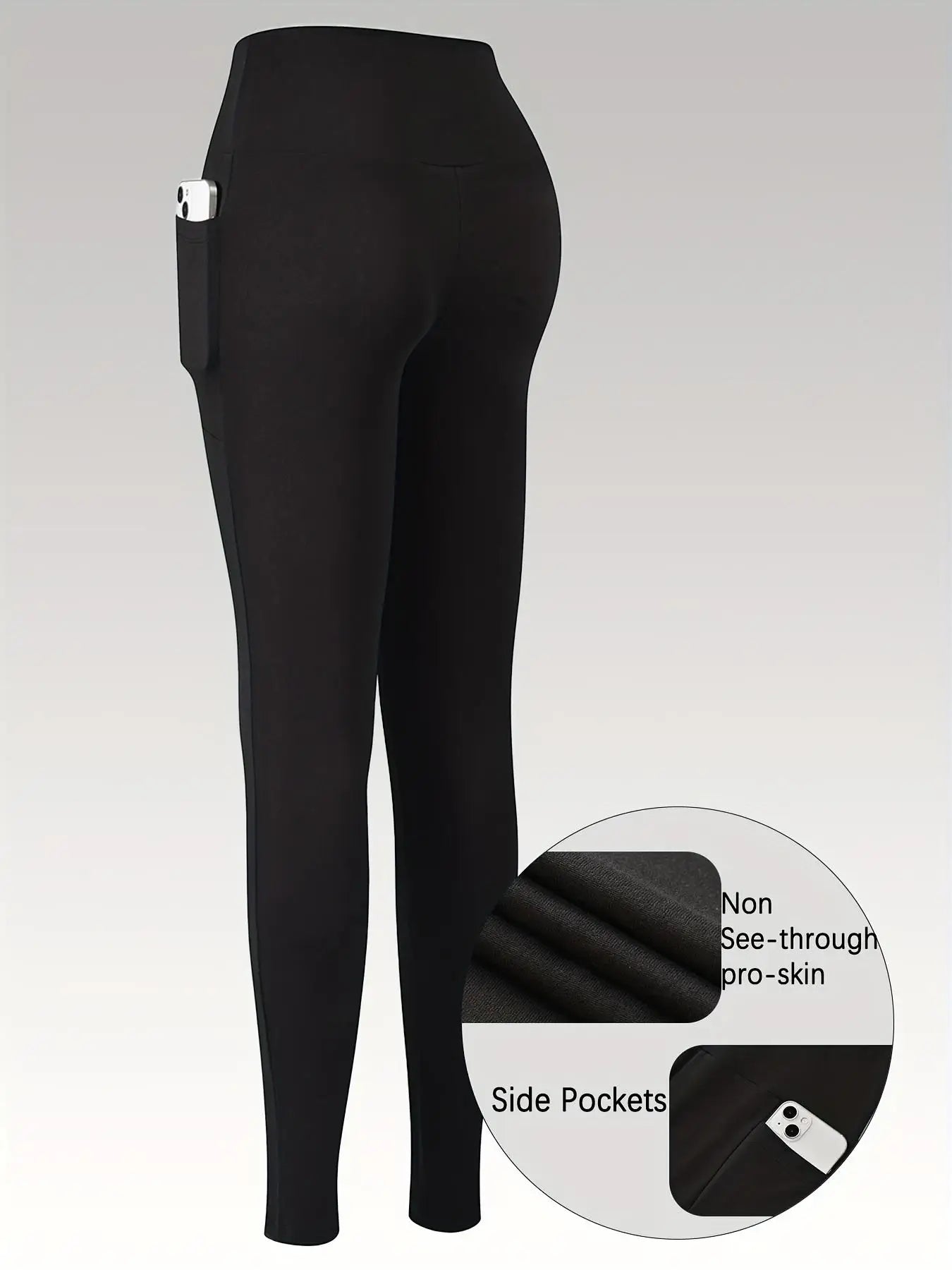 Fleece-Lined High-Waist Yoga Pants With Side Pockets For Women