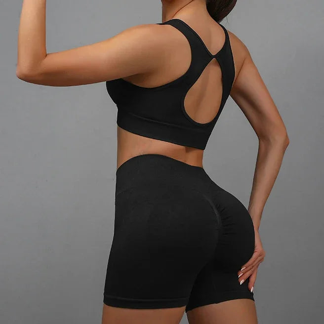 YTYIN 2 Piece Yoga Set Hollow Back Sports Bra Shorts