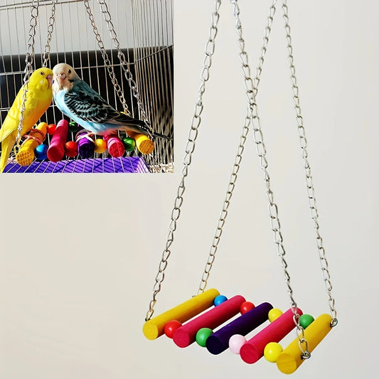 Xiangzi Colorful Wooden Bird Toy With Chain Parrot Cage