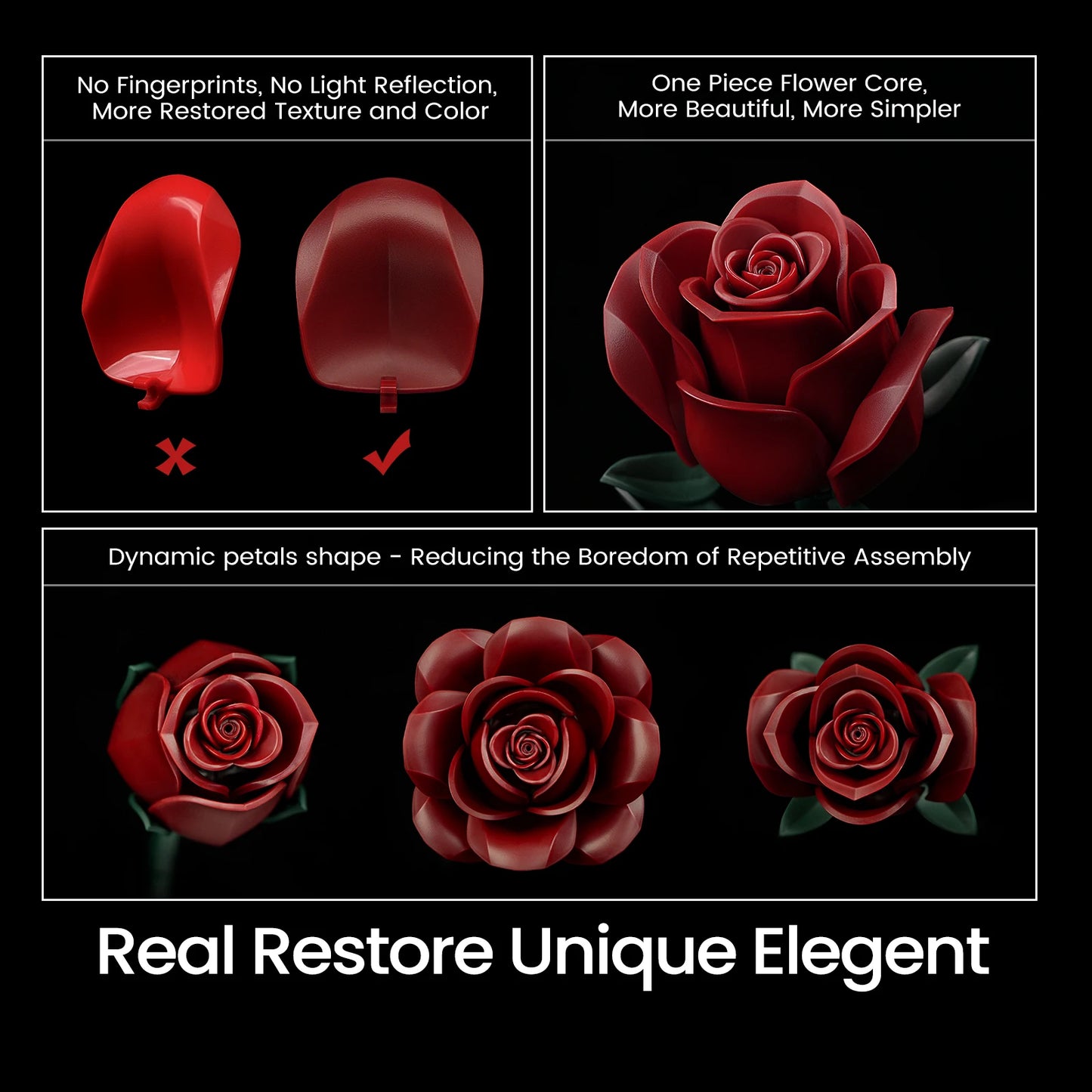 SupreOwls Roses Bouquet Building Blocks Set Floral Decor