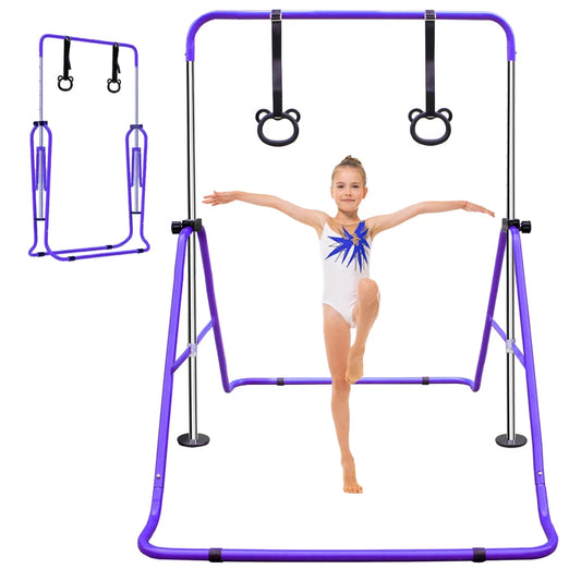 Purple Adjustable Height Children's Gymnastic Bar with Bear Rings