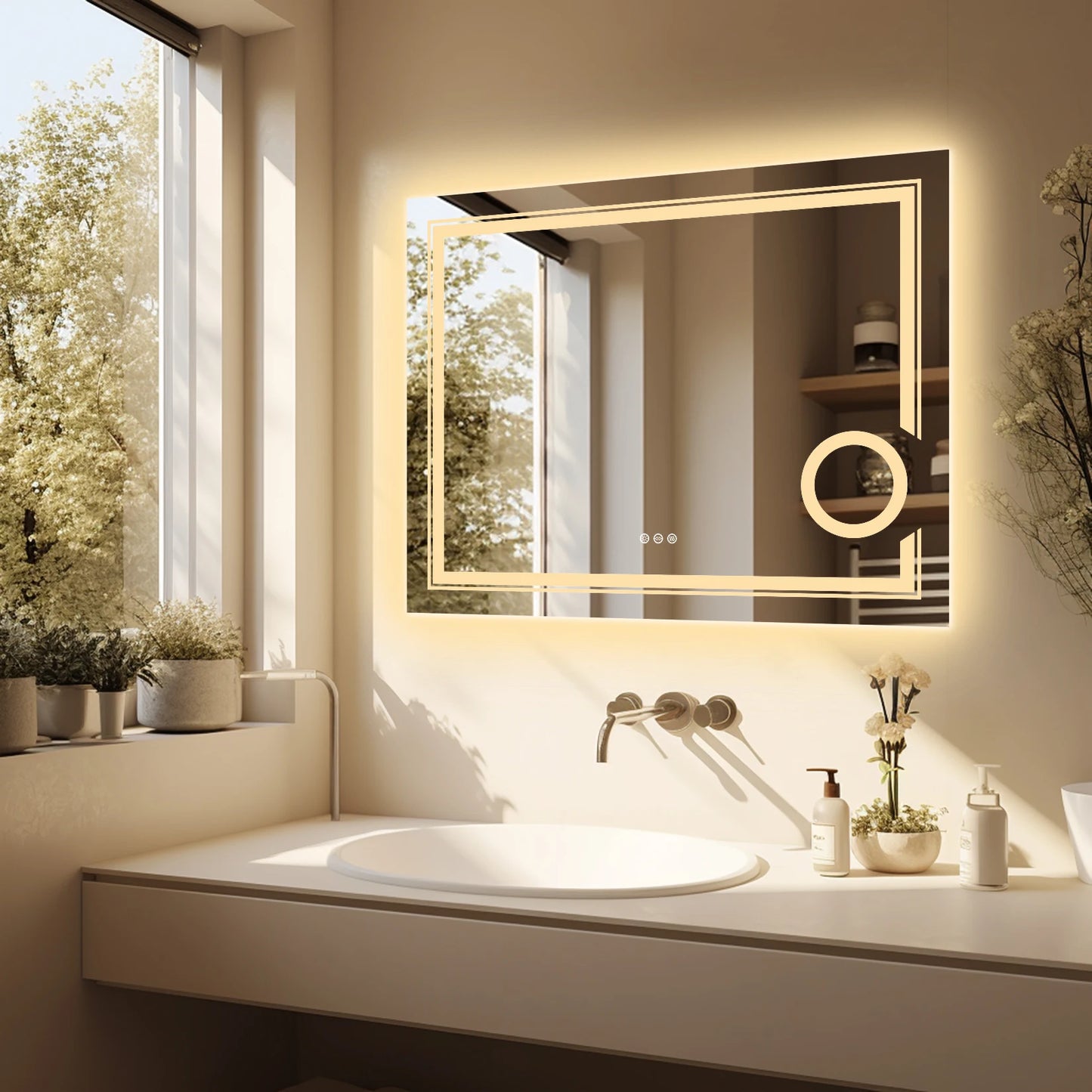 Wisfor LED Lighted Smart Bathroom Mirror ThreeTimesMagnification Front Backlit Anti-Fog