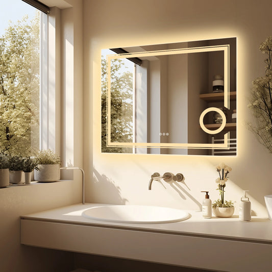 Wisfor LED Lighted Smart Bathroom Mirror ThreeTimesMagnification Front Backlit Anti-Fog
