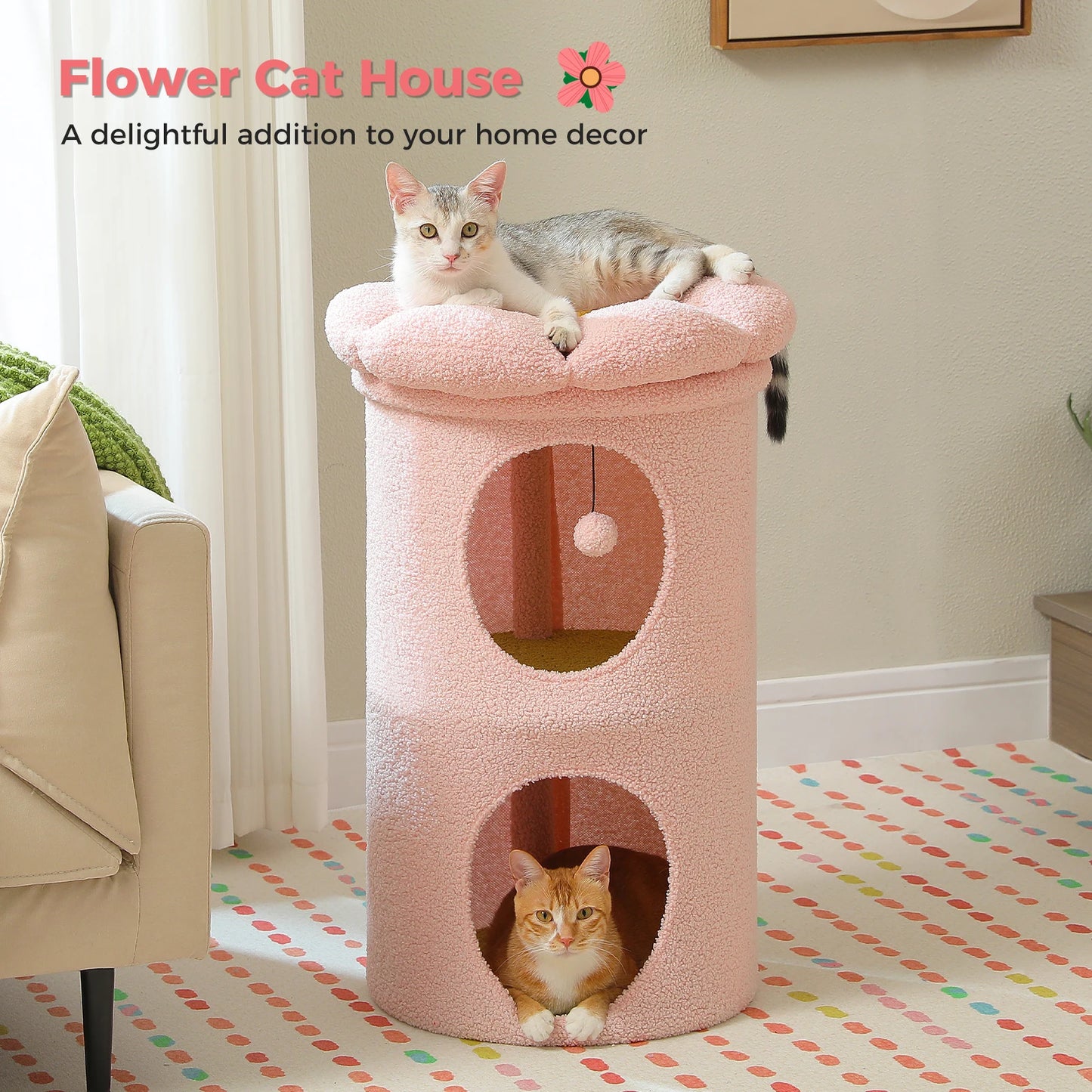 PEQULTICN Double-Deck Cat House with Cozy Condos Indoor