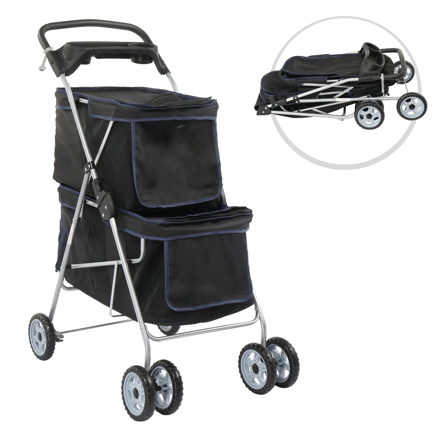 Pet Stroller For Two Dogs And Cats With Four Wheels