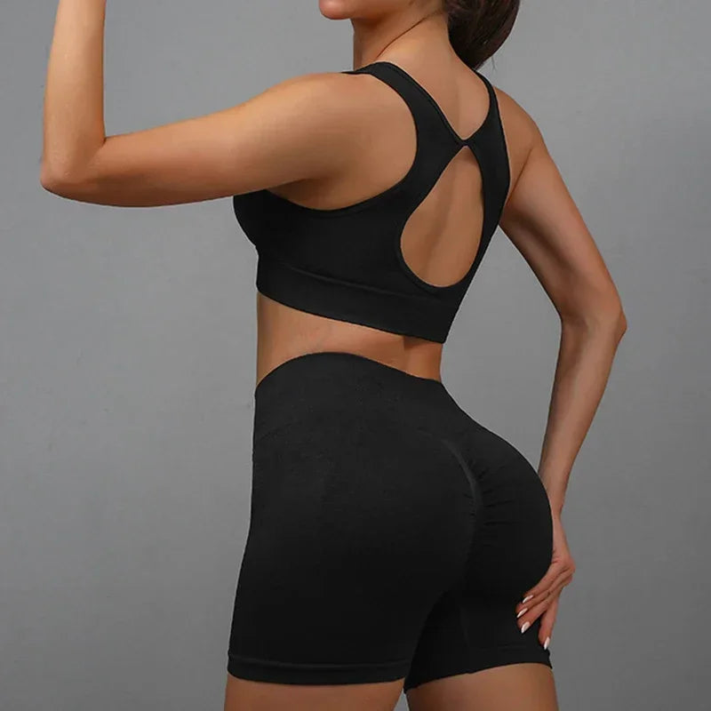 YTYIN 2 Piece Yoga Set Hollow Back Sports Bra Shorts