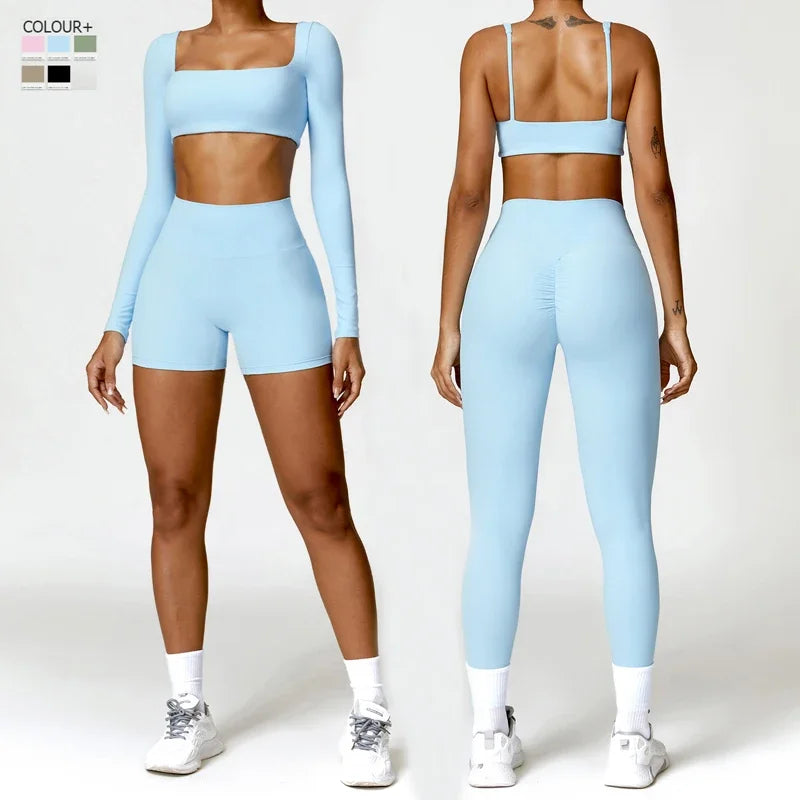 Women Two Piece Fitness Yoga Set Solid Color Gym Wear