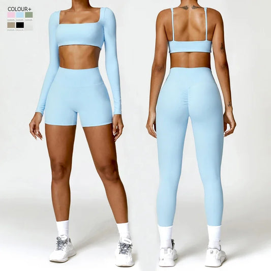 Women Two Piece Fitness Yoga Set Solid Color Gym Wear