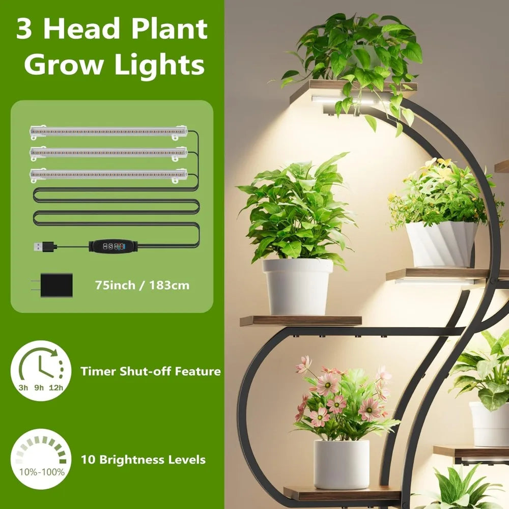 EVAWOO PremiumGradeIndoor Plant Stand With Grow Lights EightTier CornerShelvingUnit