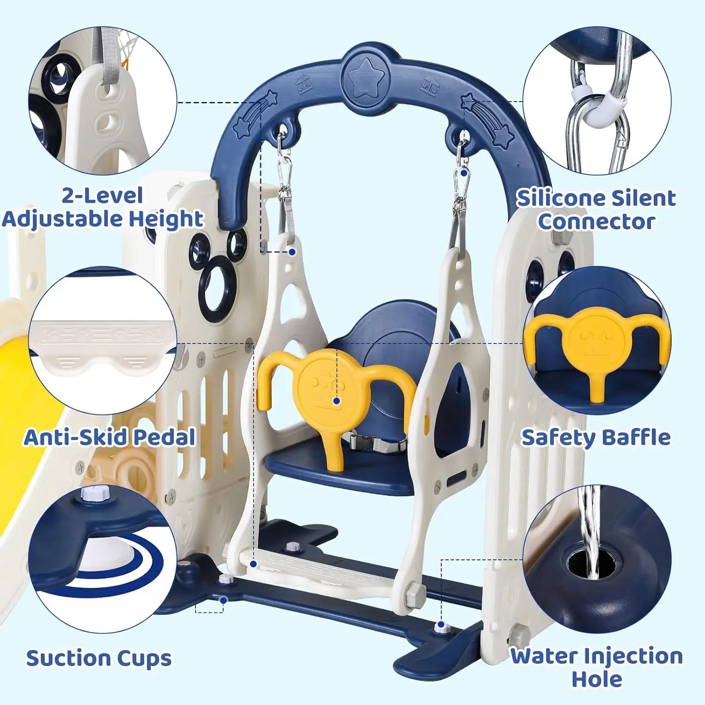 Swing Slide for Kids 6 in 1 Climber with Ball