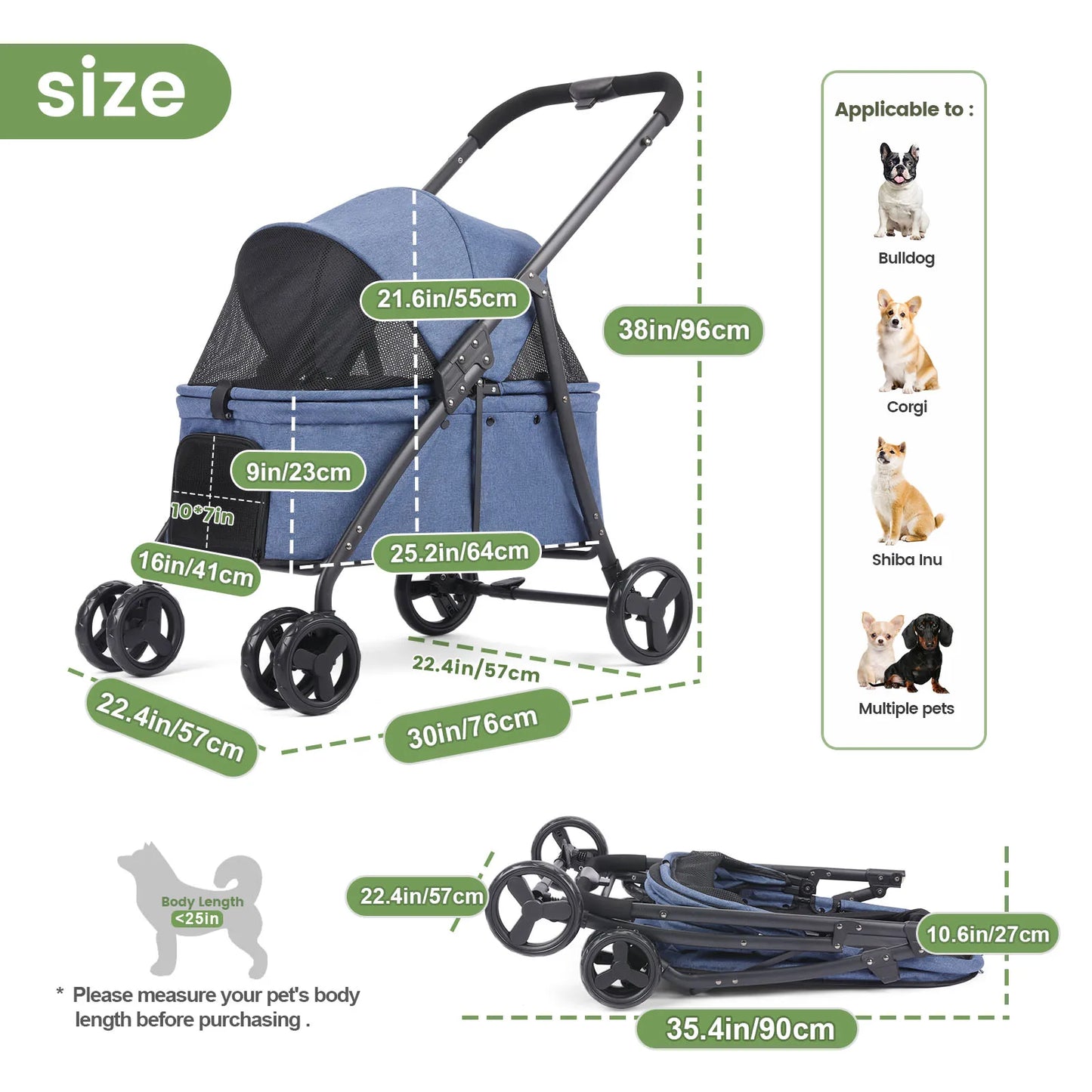 Pet Stroller With Four Wheels 80 Lb Capacity Easy Fold