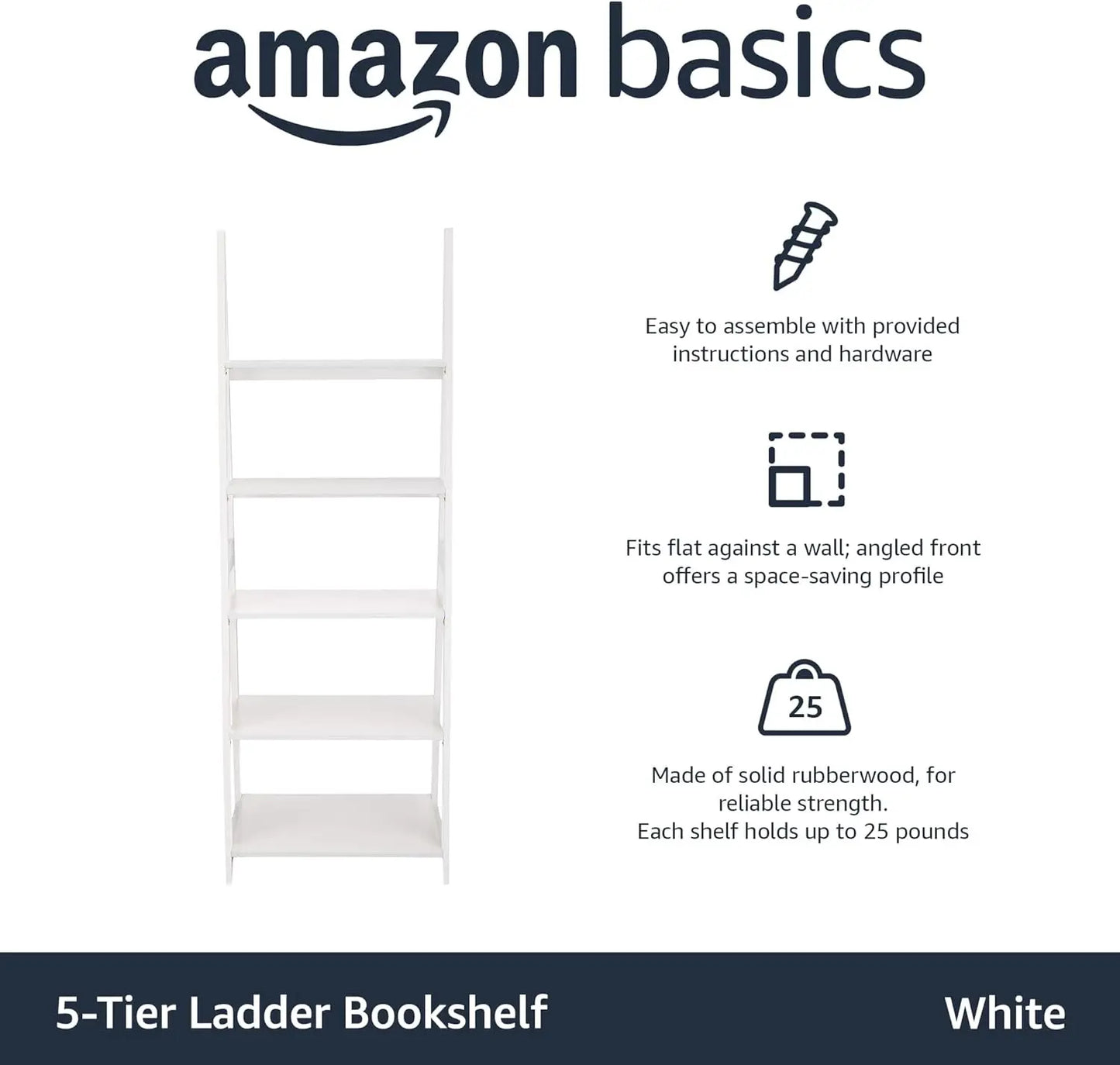 XMSJ Ladder Bookshelf Organizer Five Tier Rubberwood