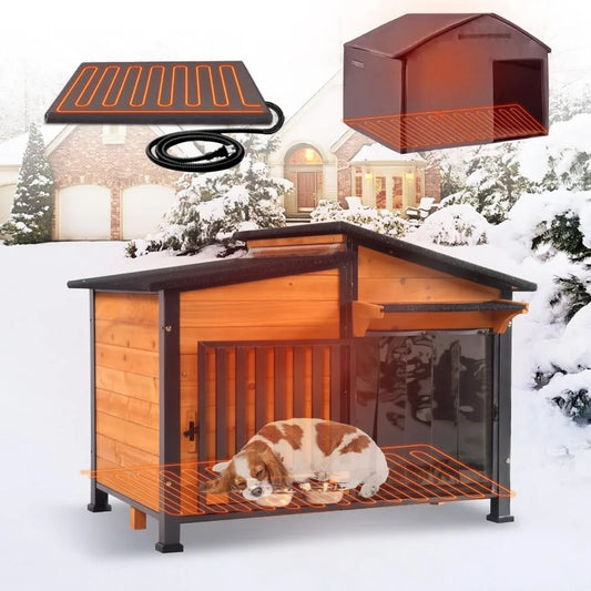 Heated Insulated Outdoor Dog House With Heating Pad Weatherproof Shelter