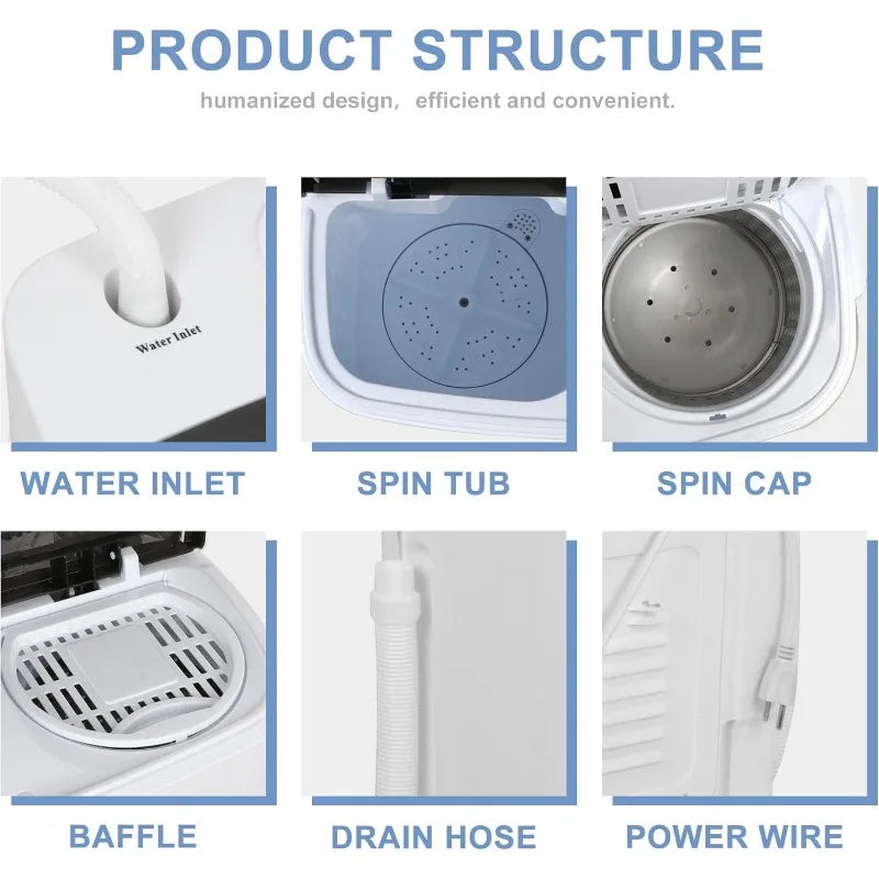 Compact Twin Tub Portable Washing Machine With Spin Cycle