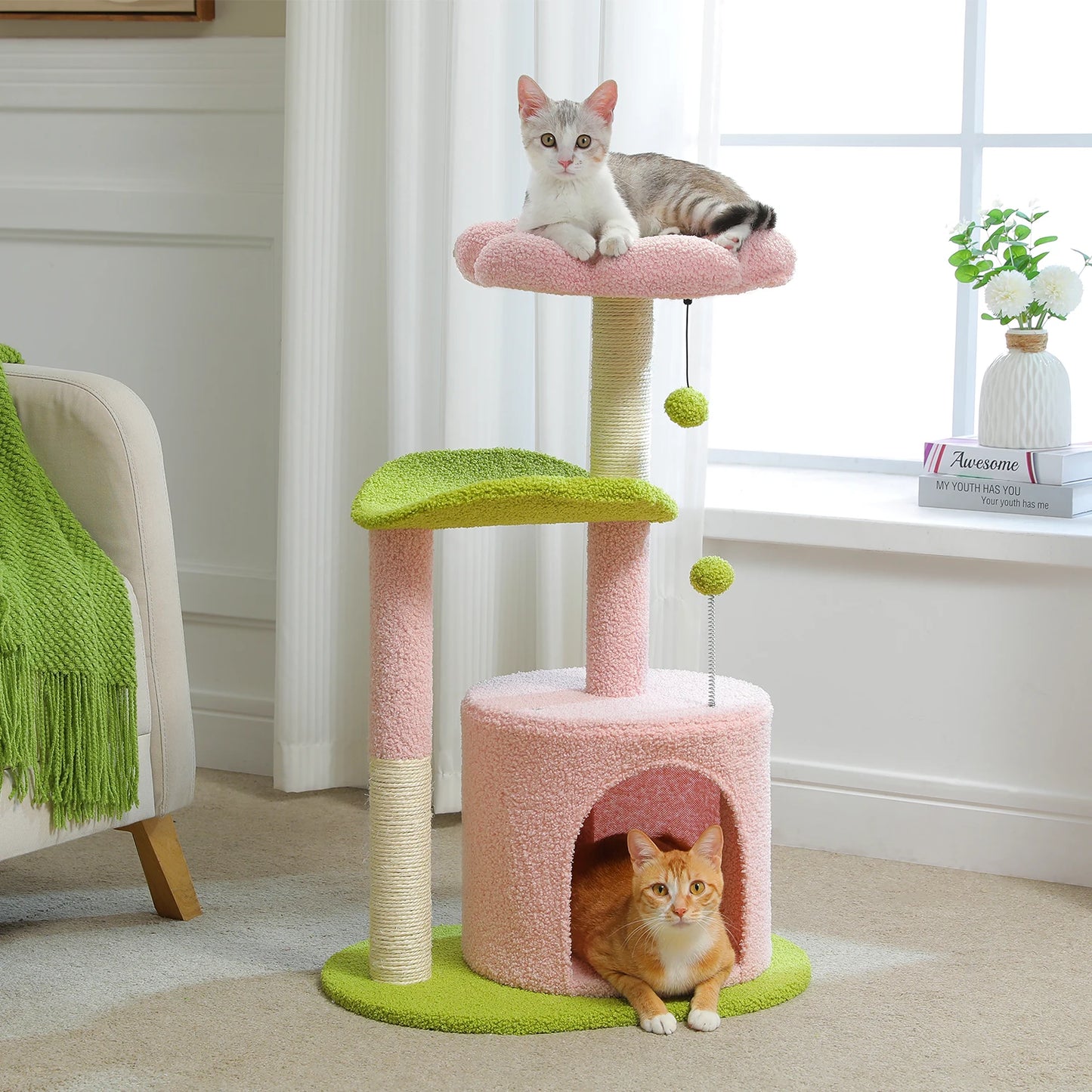 PEQULTICN Flower Cat Tree Indoor Cats Three Tier Tower
