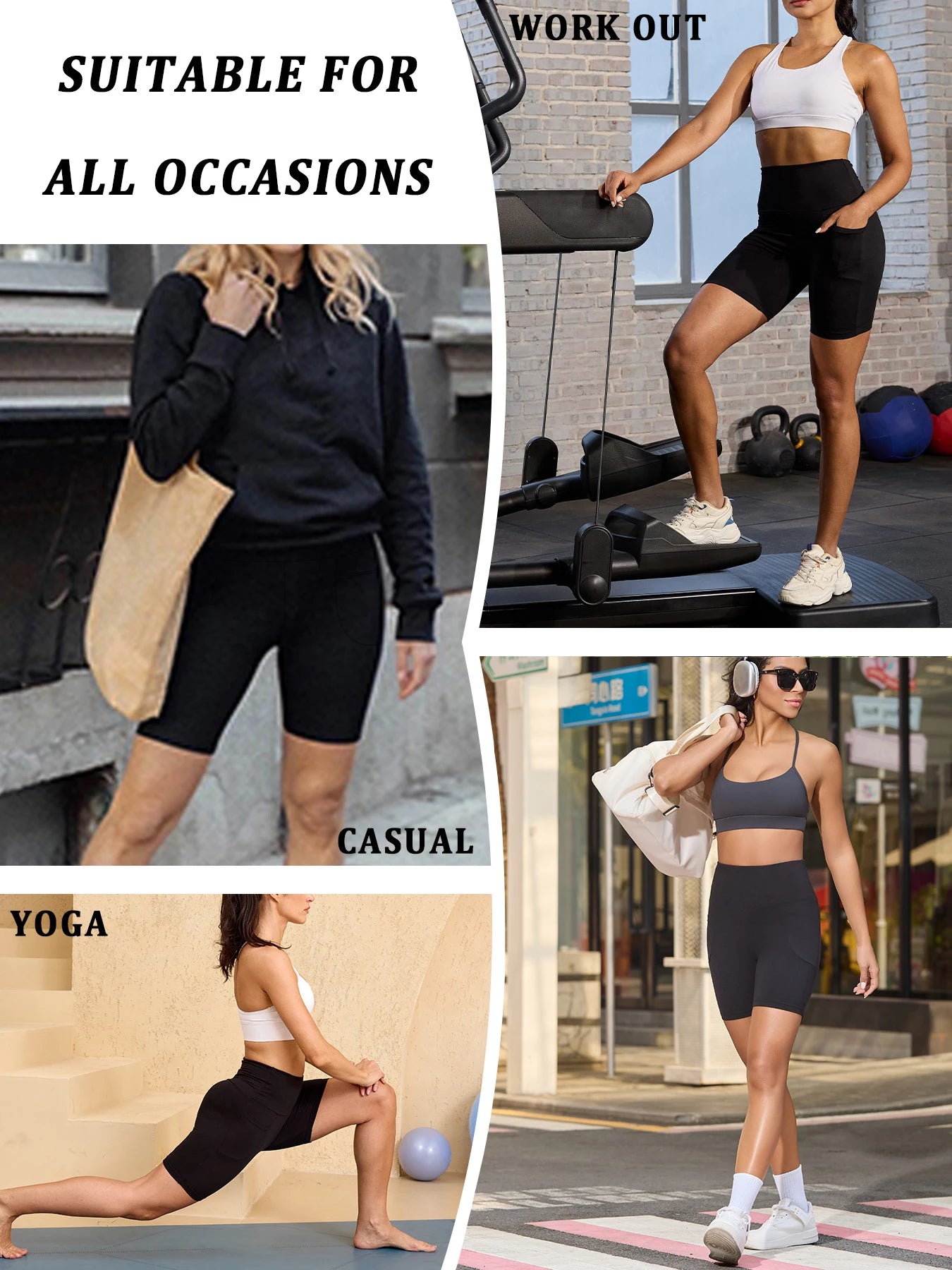 CN Biker Shorts Women High Waisted Athletic With Pockets