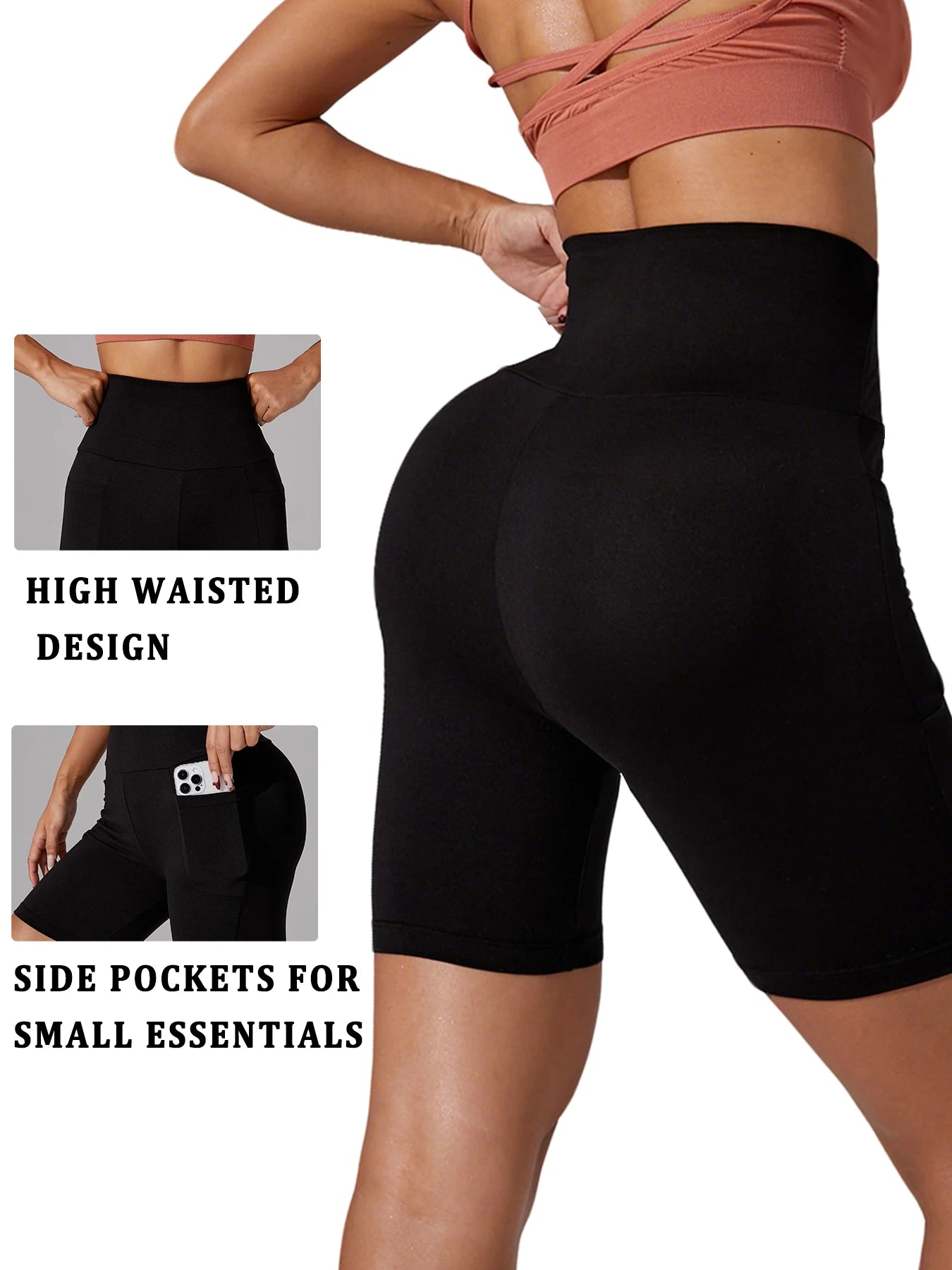 CN Biker Shorts Women High Waisted Athletic With Pockets