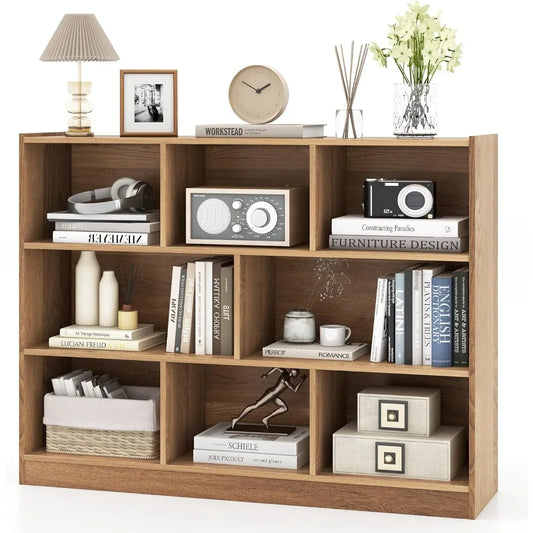 XMSJ Open Wood Bookcase 8 Shelf Display Cabinet For Home