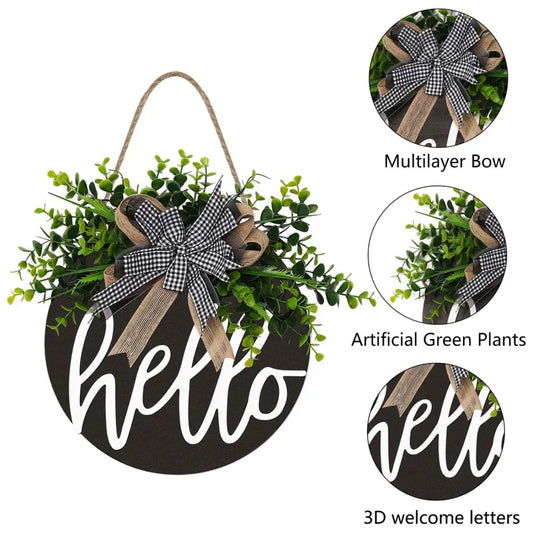 Hign Concerned Wooden Hello Welcome Sign Farmhouse Porch