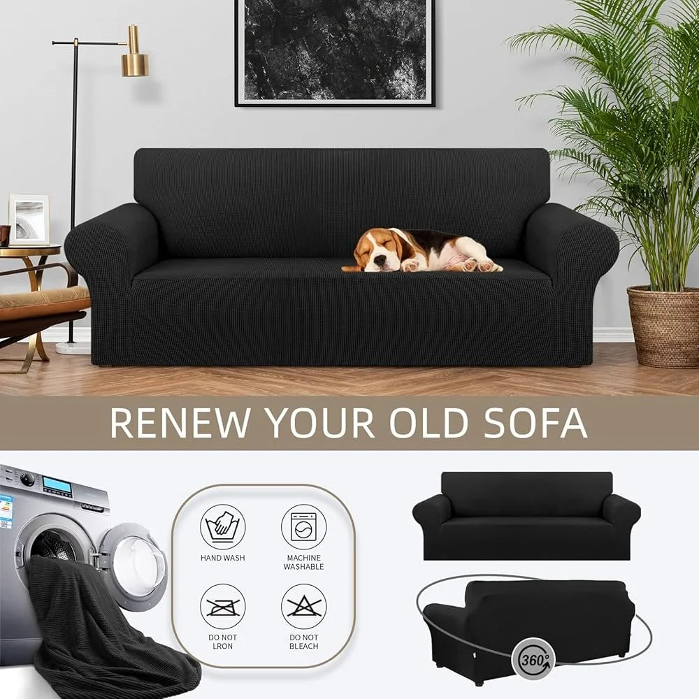 Elastic Stretch Sofa Slipcover Couch Protector 3 Cushion Furniture Cover Pet Friendly Easy Install Anti-Slip Durable Fabric