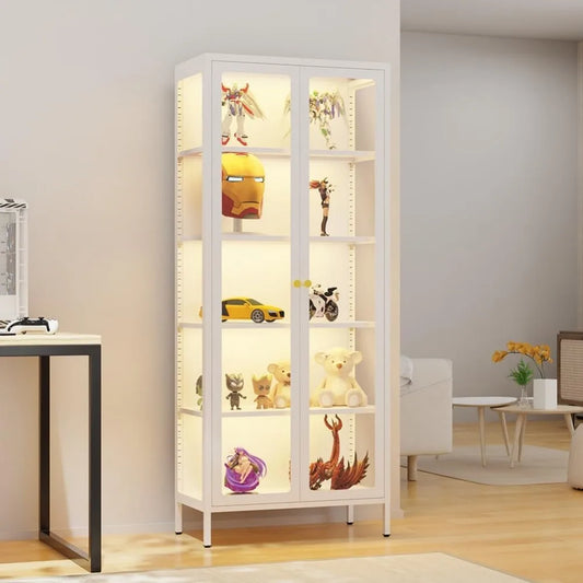 Color 5-Tier LED Glass Display Cabinet With Tempered Doors