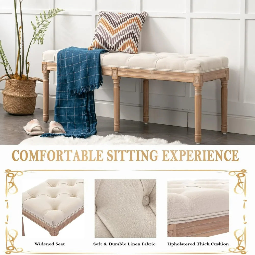 Tufted Vintage Entryway Bench Upholstered Fabric End Bed