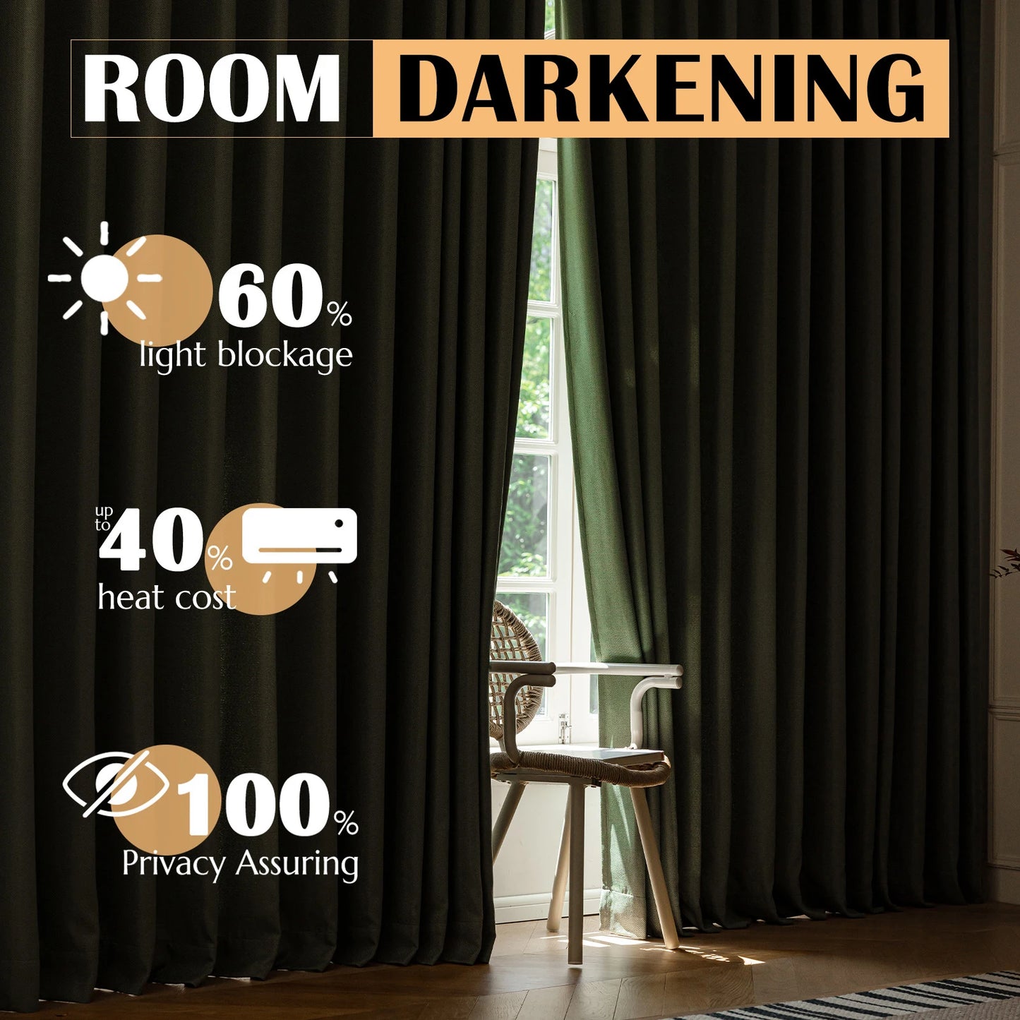 Jinchan Herringbone Grommet Curtains For Living Room