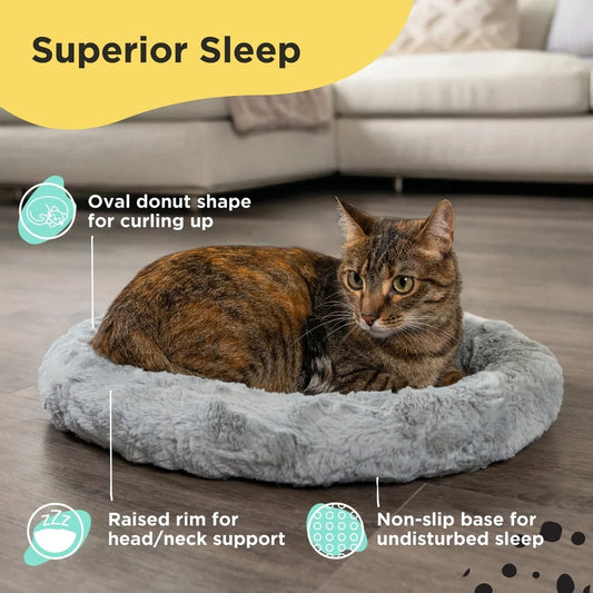 DUTRIEUX Self Warming Faux Fur Donut Cat Bed Raised Rim