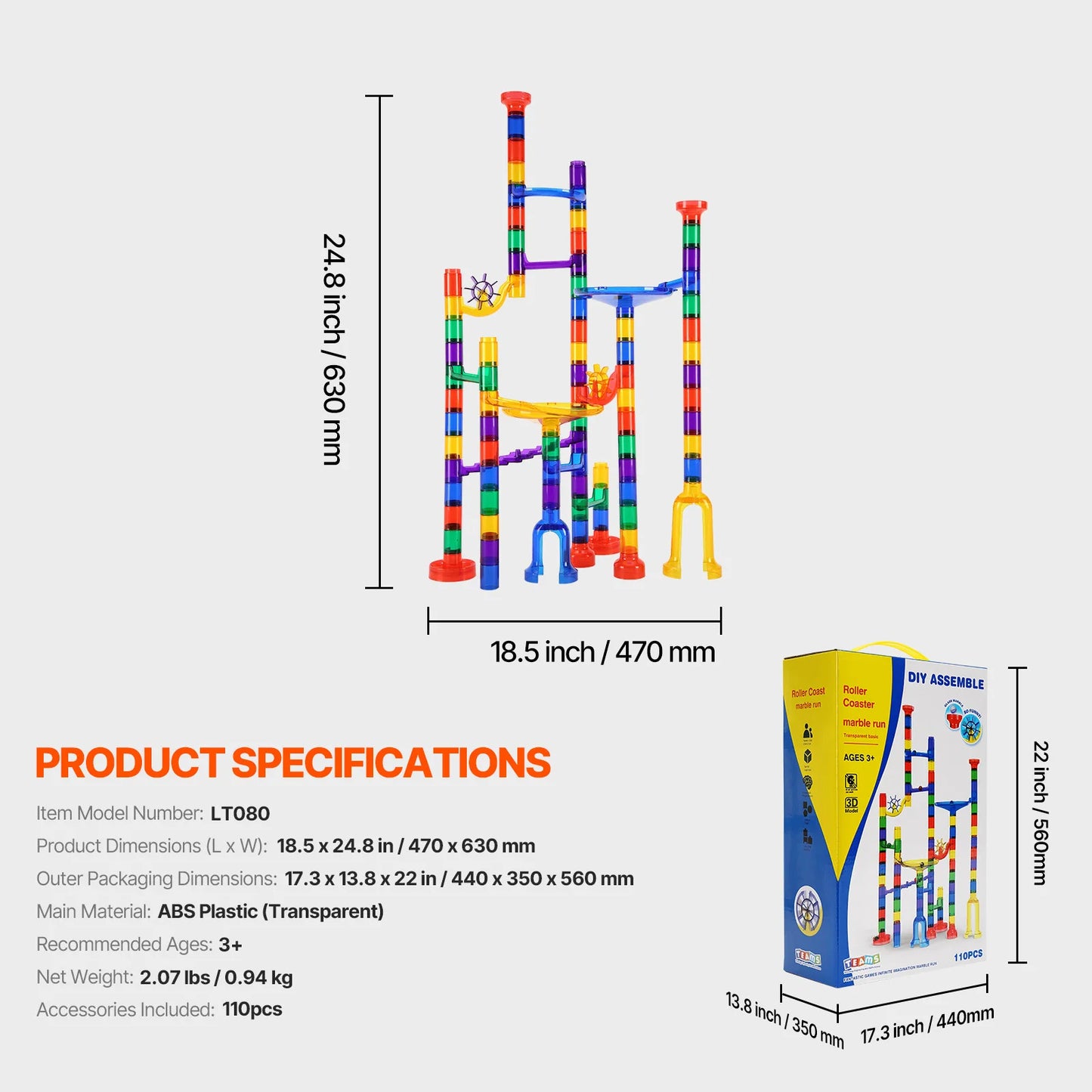 SucceBuy Marble Run Set With Glow In The Dark Marbles