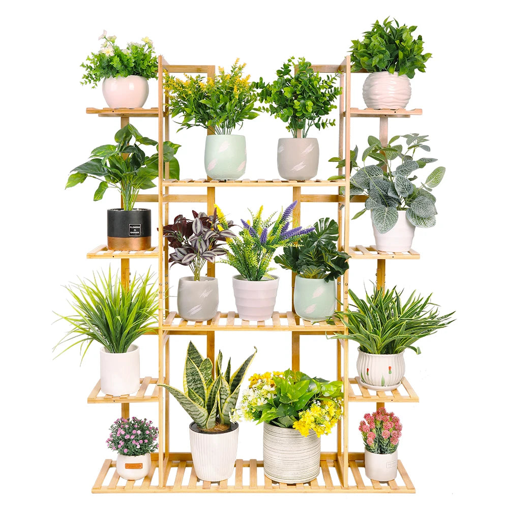 Hign-concerned 9-Tier Bamboo Plant Stand Corner Shelf Display Outdoor