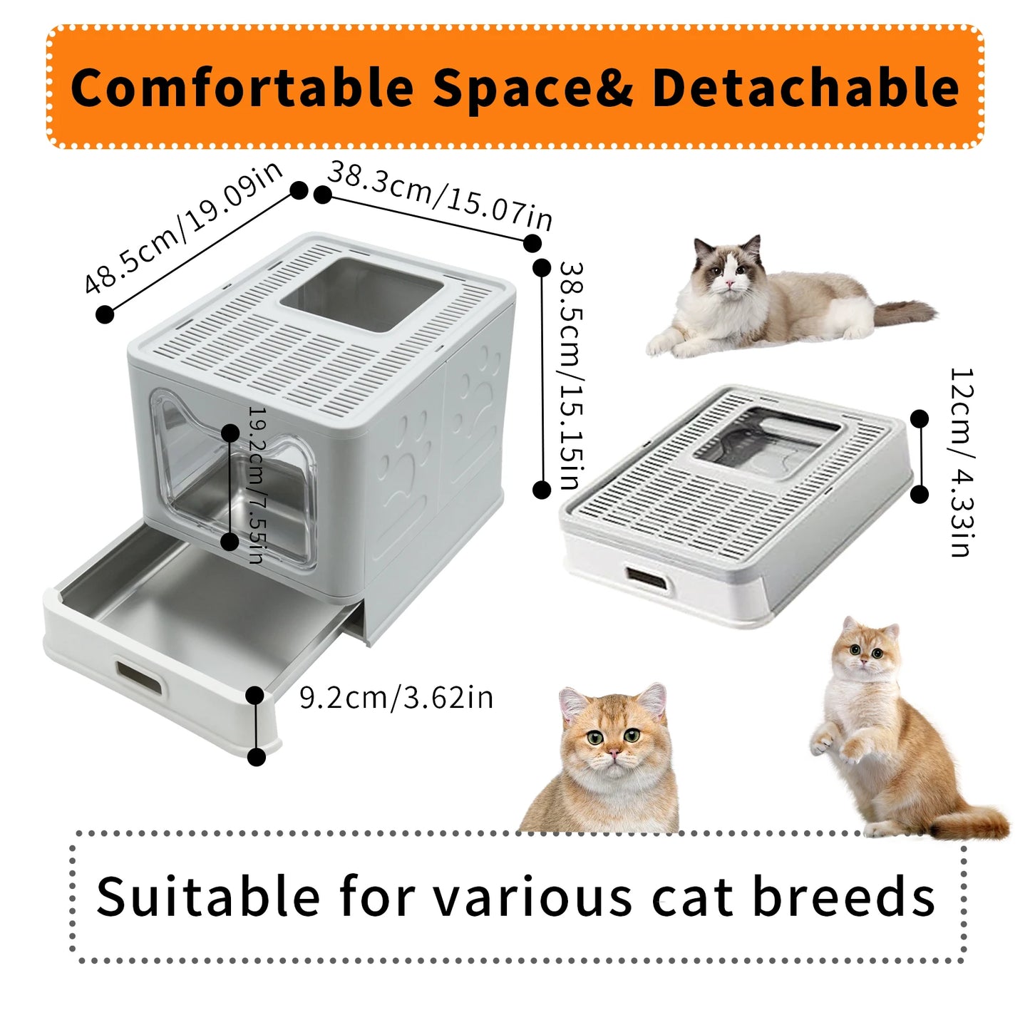 Bingopaw Stainless Steel Cat Litter Box with Lid