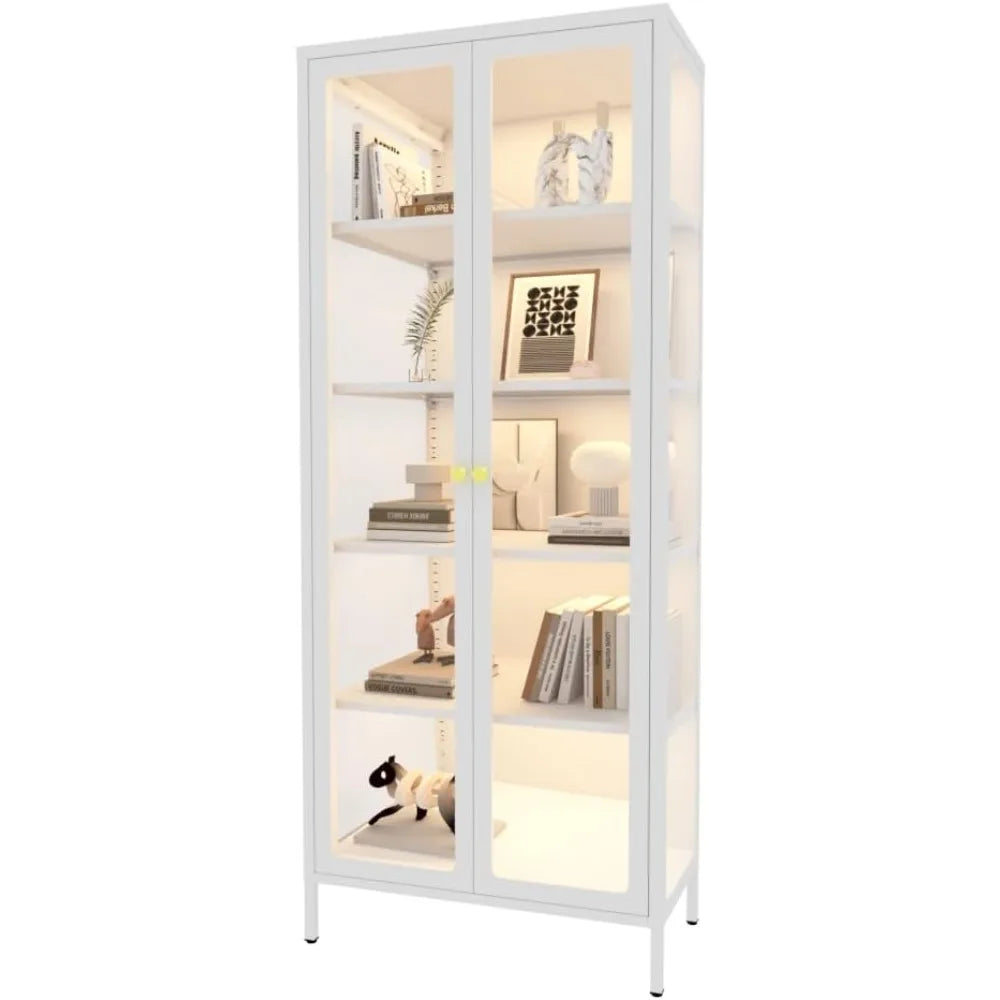 Color 5-Tier LED Glass Display Cabinet With Tempered Doors